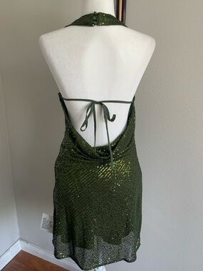 ASOS Olive Green Sequin Halter Backless Dress Size 4